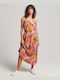 Superdry Ovin Midi Καλοκαιρινό All Day Φόρεμα με Τιράντα Mixed Print Coral