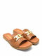Leather Women's Flat Sandals in Tabac Brown Color