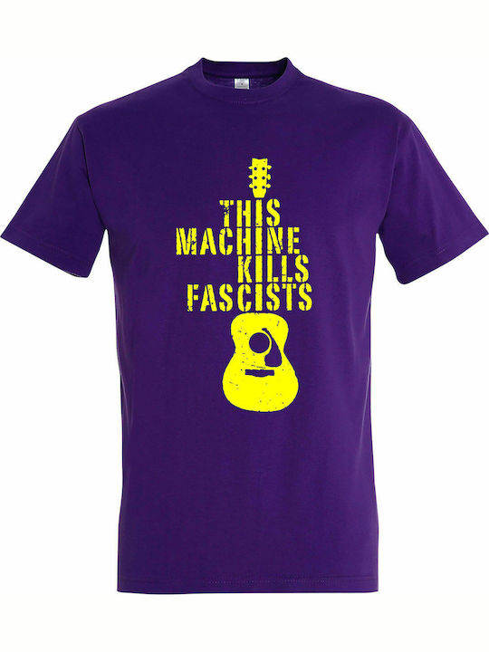 T-shirt Unisex " Diese Maschine tötet Faschisten, Musikliebhaber, Gitarrenliebhaber ", dunkelviolett