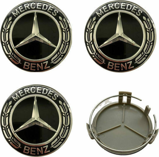 Τάπες Κέντρου Ζάντας Mercedes Benz με Εσωτερική Διάμετρο 75mm Μαύρο 4τμχ