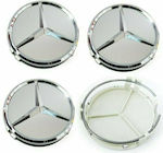 Wheel Center Caps Mercedes Benz with 75mm Internal Diameter Silver 4pcs