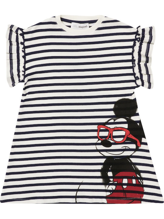 Mickey Mouse Children's Dress Short Sleeve Striped White