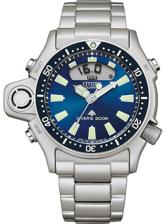 Citizen Promaster Aqualand Мъжки Часовник 44mm На Батерия Със Сребърна Каучукова Каишка