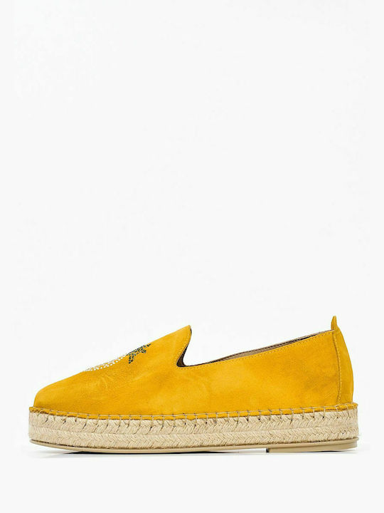 Women's Espadrilles K59 Yellow Leather Castor Leather Women's Espadrilles Komis and Komis