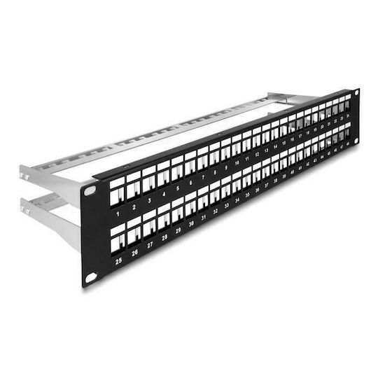 DeLock Patch Panel Keystone για Rack 2U 19" 48 Θυρών με ανακούφιση καταπόνησης Μαύρο