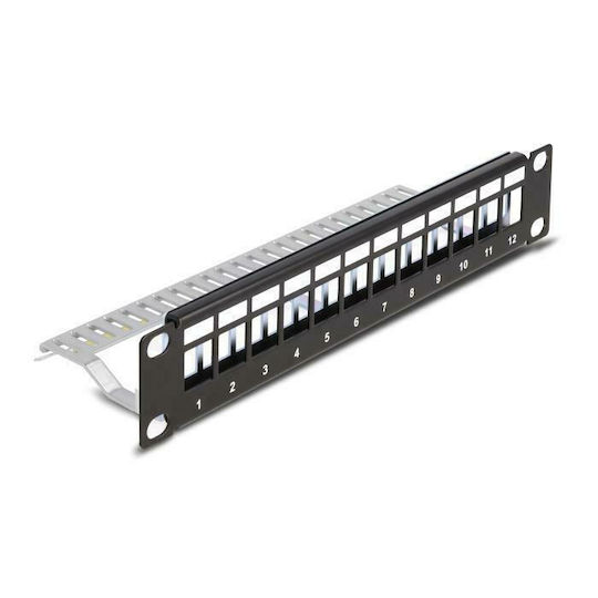 DeLock Patch Panel Keystone για Rack 1U 10" 12 Θυρών με ανακούφιση καταπόνησης Μαύρο