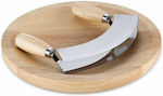 Navaris Round Wooden Chopping Board Set with Herb Knife Light Brown 24x24cm 2pcs