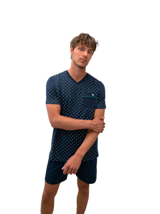 Vamp Men's Summer Cotton Pajamas Set Navy Blue