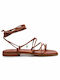 Leder Flache Sandalen für Damen in Tabac Braun Farbe