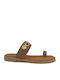 Leather Women's Flat Sandals Tabac Brown