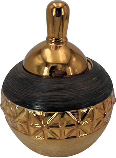 Karvounis Φοντανιέρα Keramik mit Deckel 15.5x15.5x19.5cm Brown/Gold