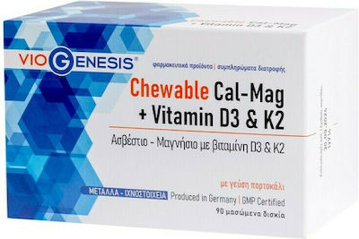 Viogenesis Chewable Cal-Mag & Vitamin D3 & K2 90 μασώμενες ταμπλέτες Πορτοκάλι