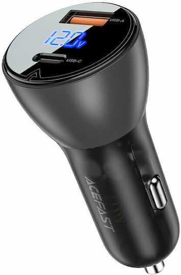 Acefast B6 Car Charger 63W 3A Fast Charging with Ports 1xUSB-A 1xType-C with Type-C Cable Black Colour