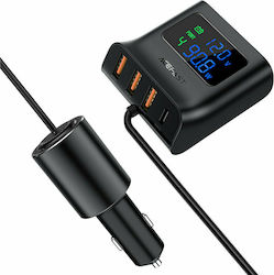 Acefast B8 Зарядно за кола с Портове 3xUSB-A 1xType-C и Кабел Вграден