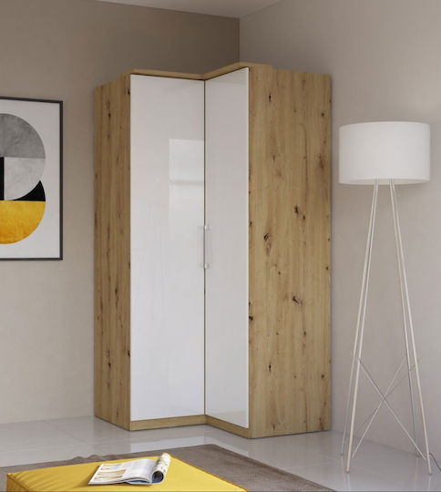 Prime Δίφυλλη Ντουλάπα Γωνιακή 109x63x217cm Φυσικό - Λευκό