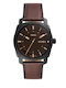 Fossil Machine Herrenuhr 42mm Batterie mit Braun Lederarmband