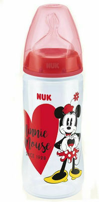 Nuk Πλαστικό Μπιμπερό First Choice Plus Temperature Control Mickey & Minnie Κατά των Κολικών με Θηλή Σιλικόνης 300ml για 6-18 μηνών Κόκκινο