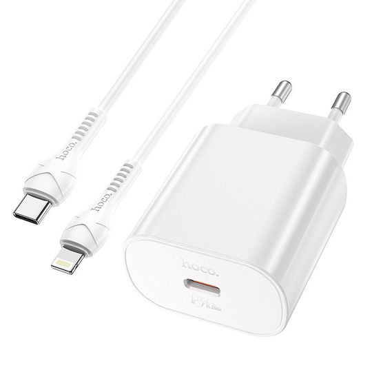 Hoco Ladegerät mit USB-C Anschluss und Kabel USB-C - Lightning 25W Stromlieferung Weißs (N22 Jetta)