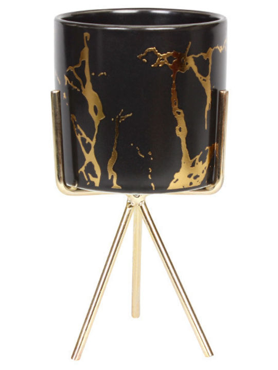 Keskor Planter Ceramic Black with Stand 8.5x8.5x16cm.