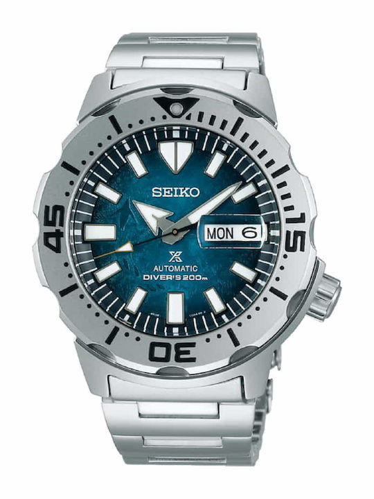 Seiko Prospex Save The Ocean Ανδρικό Ρολόι 42.4mm Αυτόματο με Ασημί Μεταλλικό Μπρασελέ