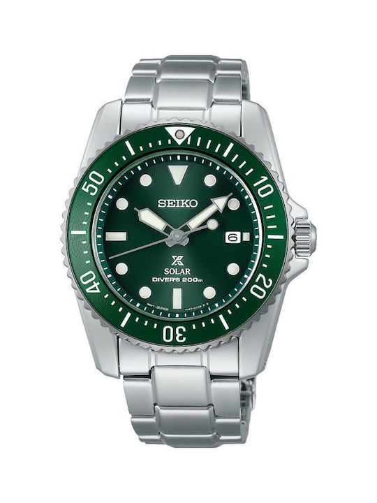 Seiko Prospex Compact Ανδρικό Ρολόι 38.5mm Solar με Ασημί Μεταλλικό Μπρασελέ