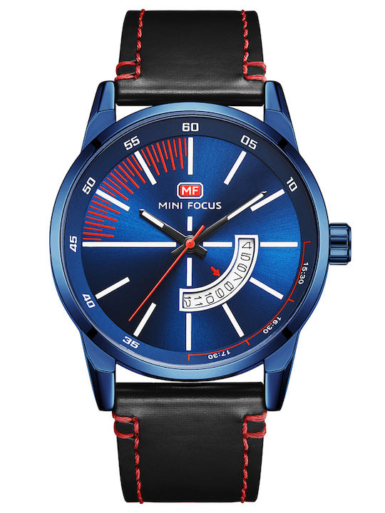 Mini Focus Ceas Barbati 46mm Baterie cu Curea din Piele Neagră