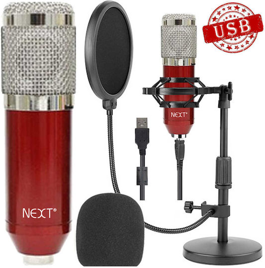 Next GS-800 Σετ Πυκνωτικό Μικρόφωνο USB Επιτραπέζιο, Shock Mounted για Φωνητικά σε Κόκκινο Χρώμα