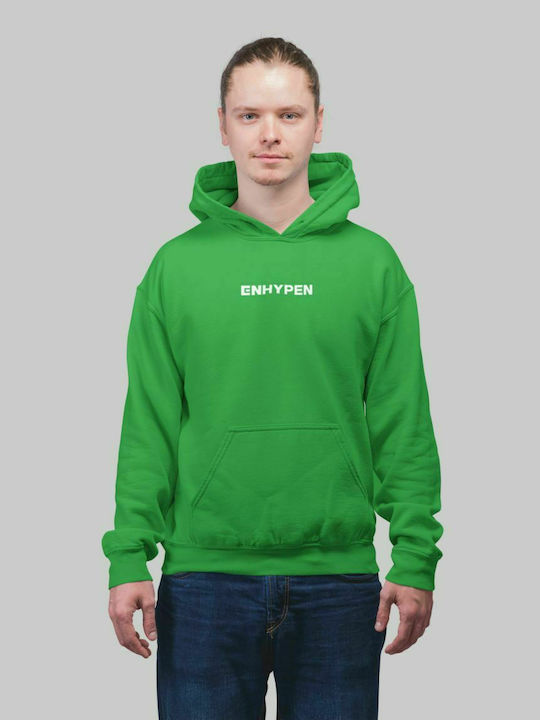 Enhypen zentriertes Sweatshirt mit Kapuze - KELLY GREEN