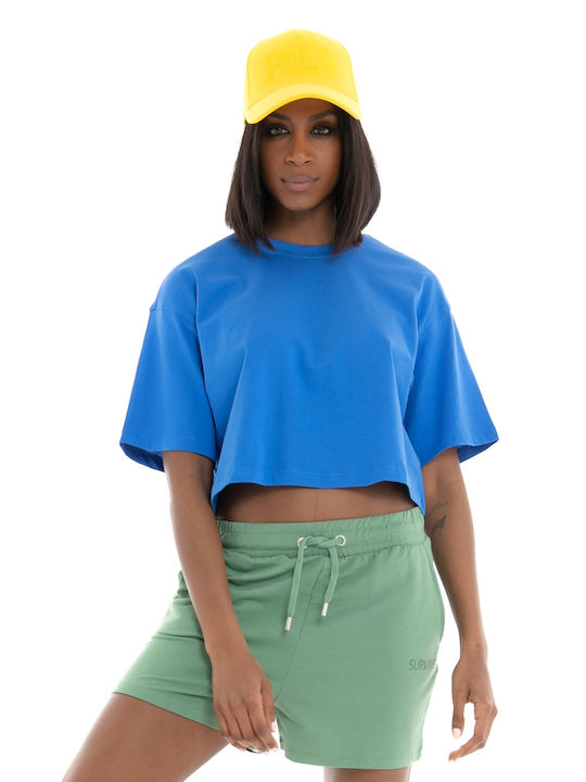 Only Damen Sommer Crop Top Baumwolle Kurzarm Blau