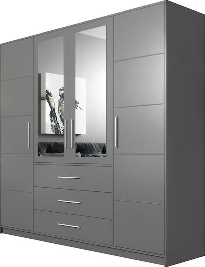 Bali 4D Τετράφυλλη Ντουλάπα με Καθρέπτη 196x58x200cm Γραφίτης Bali 4D Τετράφυλλη Ντουλάπα με Καθρέπτη 196x58x200cm Γραφίτης