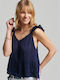 Superdry Women's Summer Blouse Sleeveless with V Neck Navy Blue