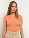 Toi&Moi Women's Summer Blouse Short Sleeve Pumpkin
