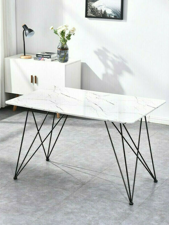 Tisch Speisesaal Holz mit Metallgestell Krystal Marmor 120x80x75cm