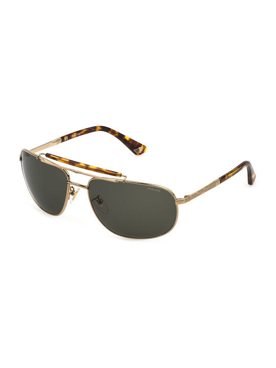 Police Men's Sunglasses with Gold Frame and Green Lens SPLD44 0349