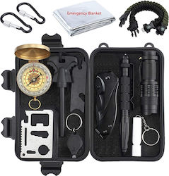 Survival Proster 13 in 1 Survival Case Emergency Gear Tool with Whistle and Sparkler