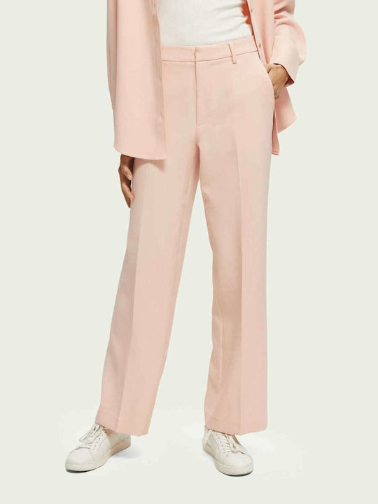 Scotch & Soda Tailored Wide Leg Trousers 16478 Women's High-waisted Fabric Trousers Pink