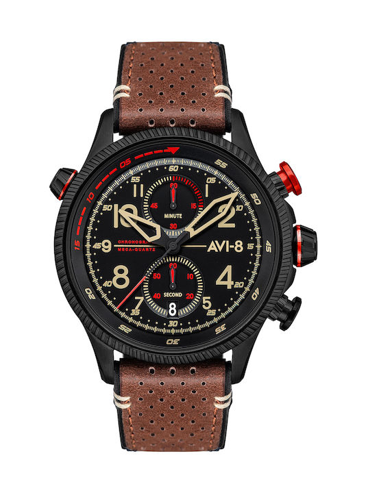 AVI-8 Hawker Hunter Uhr Chronograph Batterie mit Braun Lederarmband