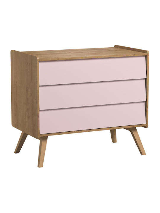 Vintage Baby Dresser with 3 Drawers Natural-Pink 100x58.5x90cm