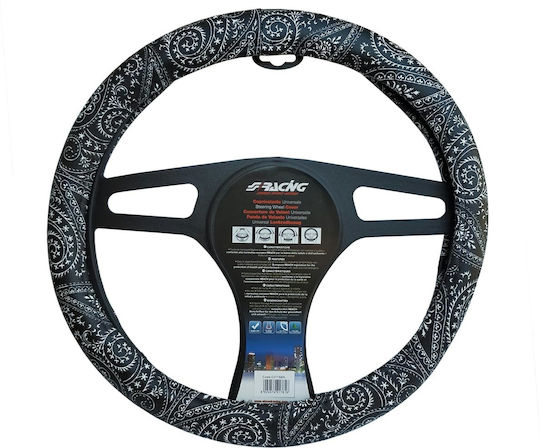 Simoni Racing Κάλυμμα Τιμονιού Αυτοκινήτου Bandana με Διάμετρο 37-39εκ. από Δερματίνη Μαύρο με Μαύρη Ραφή