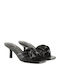 Knot3 LL Leather Mules with Thin High Heel in Black Color