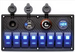 Kewig SP14 Boat Switch with Panels Πάνελ με 8 Αδιάβροχους Διακόπτες, Αναπτήρα & 2 USB