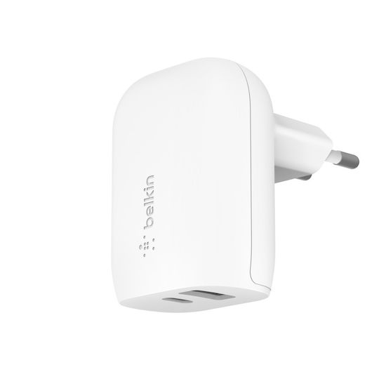 Belkin Φορτιστής Χωρίς Καλώδιο με Θύρα USB-A και Θύρα USB-C 32W Λευκός (Boost Charge Dual)