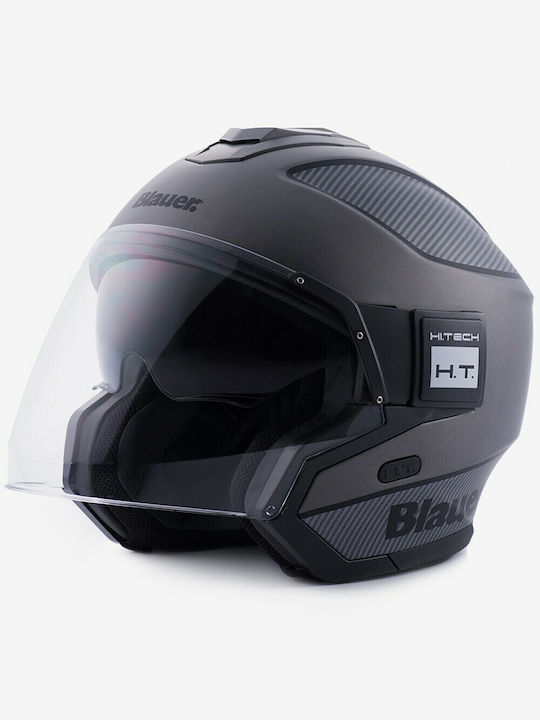 Blauer H.T. Solo BTR Titanium-Carbon-Schwarz Motorradhelm Jet ECE 22.05 mit Sunvisor