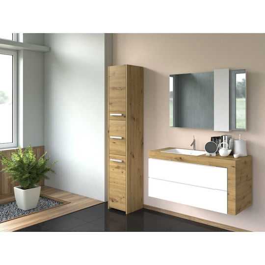 Topeshop S33 Badezimmer-Säulenschrank Wandhängeschrank 30x30x170cm Eiche