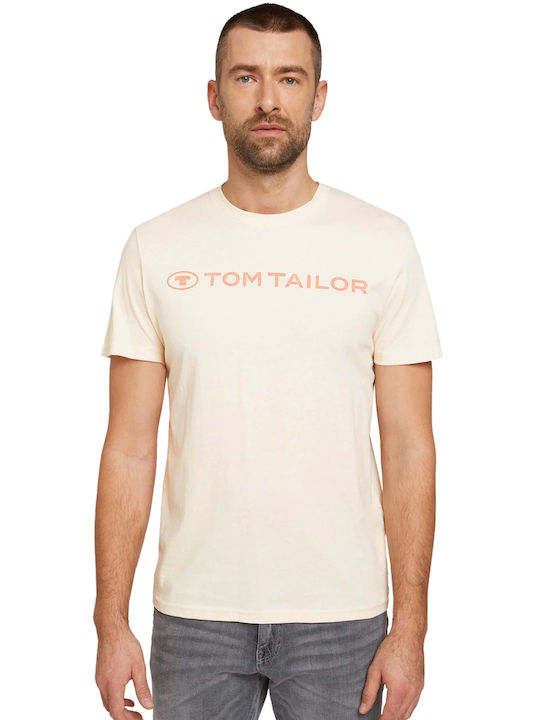 Tom Tailor Ανδρικό T-shirt Μπεζ με Λογότυπο