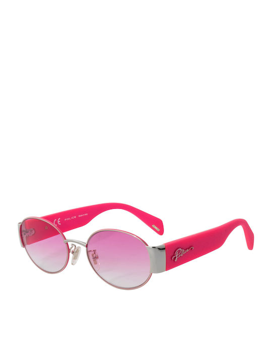 Police Women's Sunglasses with Silver Frame and Pink Gradient Lens SPLA18 0492