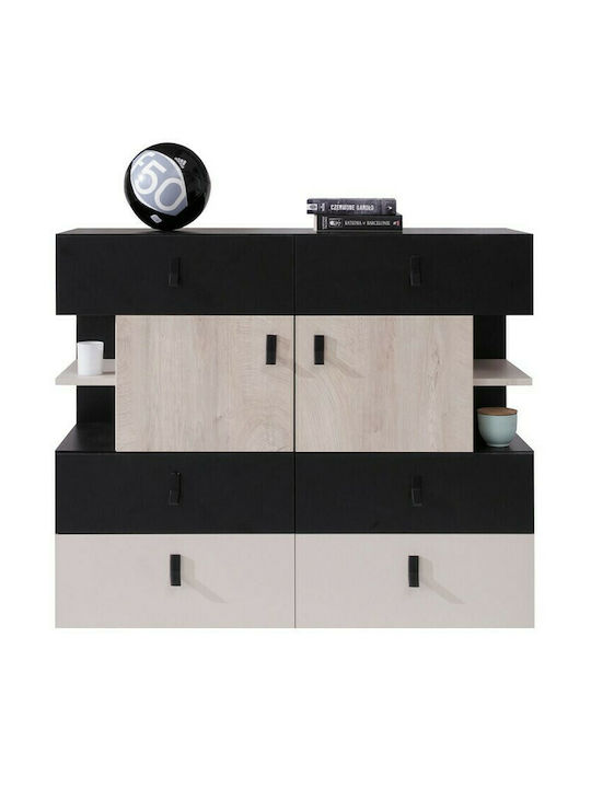 Kids Chest of Drawer Planet Μαύρο/Δρυς/Μπεζ with 6 Drawer 110x40x90εκ.