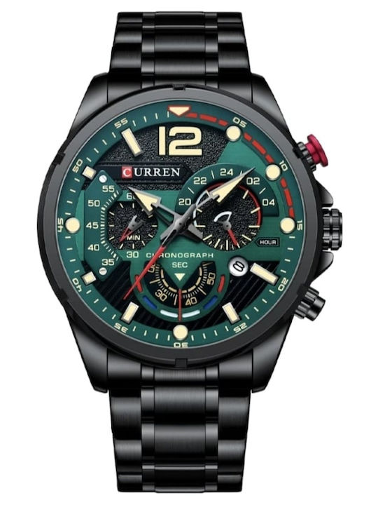 Curren Ανδρικό Ρολόι 47mm Χρονογράφος Μπαταρίας με Μεταλλικό Μπρασελέ Μαύρο/Πράσινο