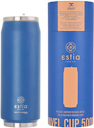 Estia Travel Cup Save the Aegean Стъкло Термос Неръждаема стомана Без BPA деним синьо 500мл с Слама