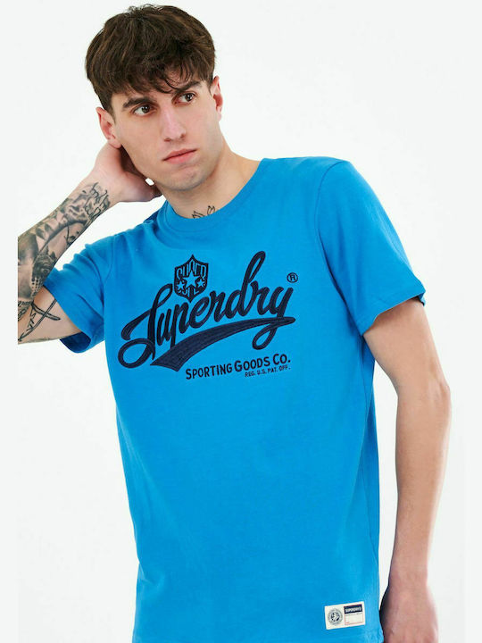 Superdry Ανδρικό T-shirt Μπλε με Λογότυπο